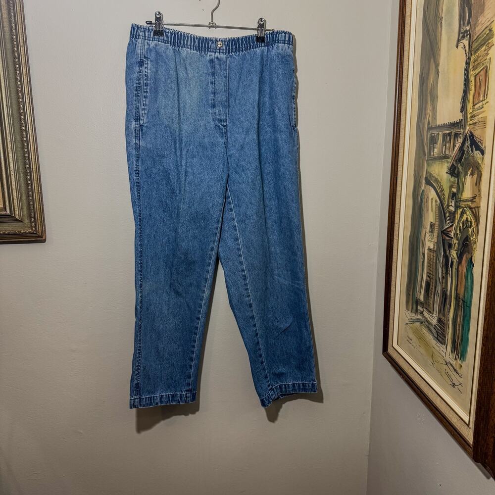 Vtg 90s Elastic Waist Denim Mom Jeans Light Wash Pleated Tapered Leg Size 10P